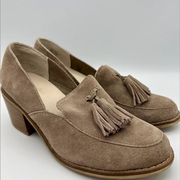 Taupe Suede Leather Seychelles Stack-Heeled Loafers | Size 9.5 - Picture 1 of 9
